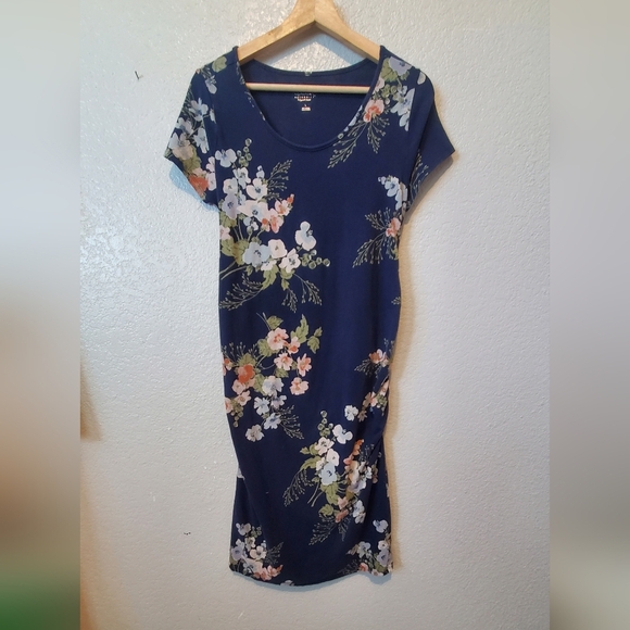 Isabel Maternity by Ingrid & Isabel Blue Floral Sheath Midi Dress Size Large - Picture 1 of 5